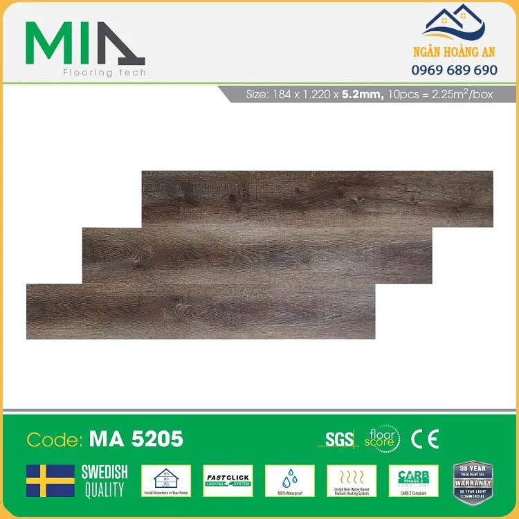 Sàn Nhựa Hèm Khóa Giả Gỗ MIA MA 5205 Dày 5.2mm